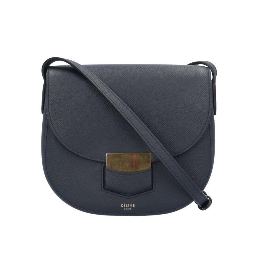 CELINE セリーヌ トロッター ショルダーバッグ レザー ネイビー
