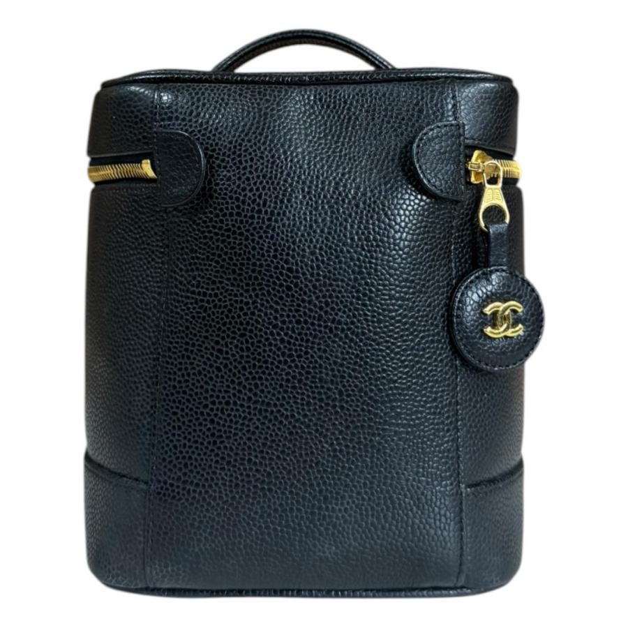 シャネル 縦型バニティ ココマーク ハンドバッグ キャビアスキン A01998 ブラック レディース CHANEL 中古の画像