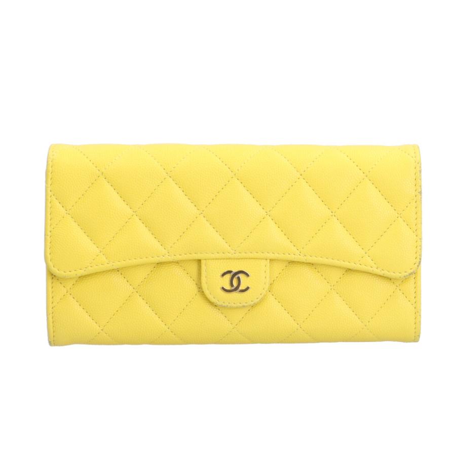 シャネル クラッシックロングフラップウォレット マトラッセ 長財布 キャビアスキン AP0241 レディース CHANEL  中古 CHANEL（シャネル） クラッシックロングフラップウォレット マトラッセ