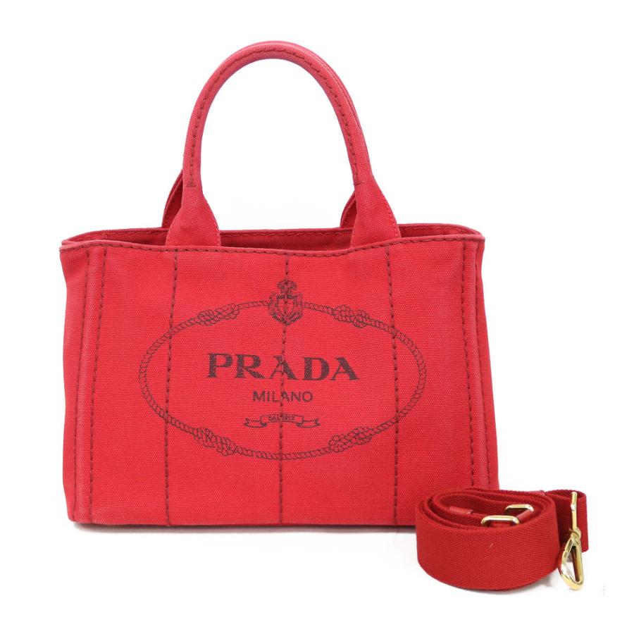 値下げ！PRADA オーストリッチ キャンバス ハンドバッグレッド