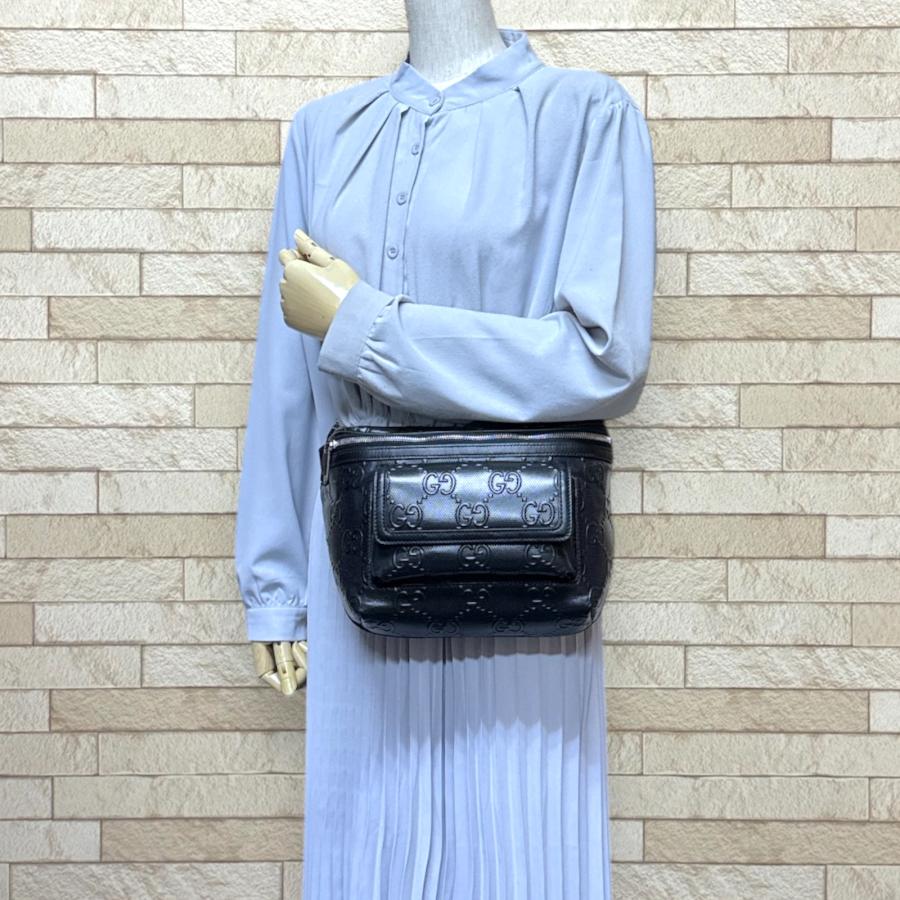GUCCI（グッチ） GGエンボス ウエストバッグ レザー 645093 ブラック