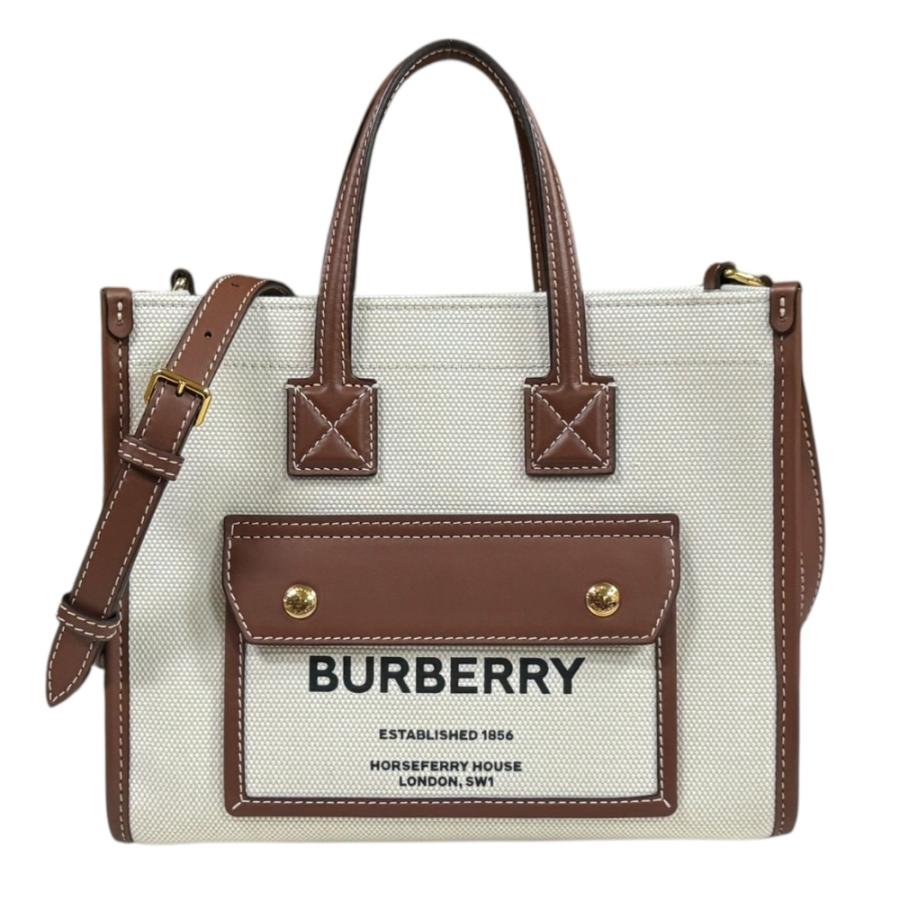 バーバリー ミニ フレヤトート ショルダーバッグ コットン 80441431 ブラウン レディース BURBERRY  中古 BURBERRY（バーバリー） ミニ フレヤトート ショルダーバッグ コットン