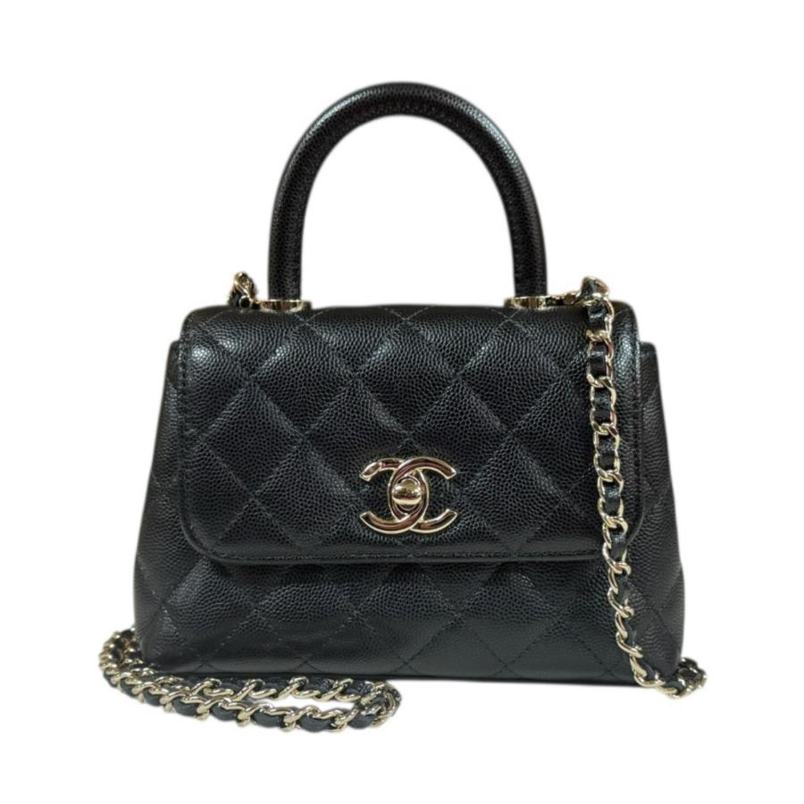 シャネル エクストラミニ ココハンドル ショルダーバッグ キャビアスキン AP4244 ブラック レディース CHANEL  中古 CHANEL（シャネル） エクストラミニ ココハンドル ショルダーバッグ