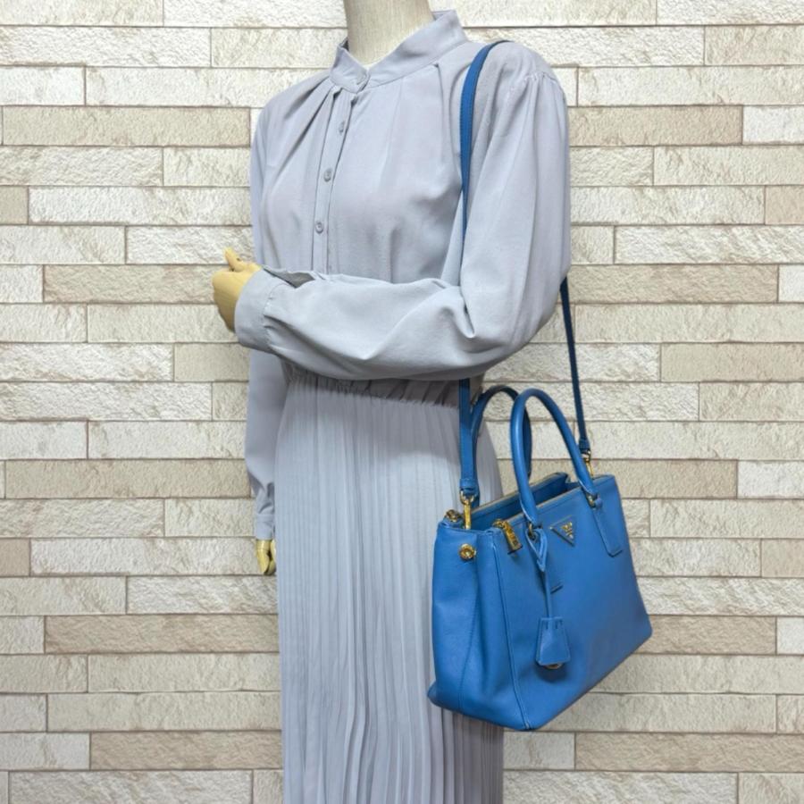 PRADA プラダ レザー ハンドバッグ ショルダーバッグ ブルー PRADA（プラダ） ガレリア サフィアーノ ショルダーバッグ レザー