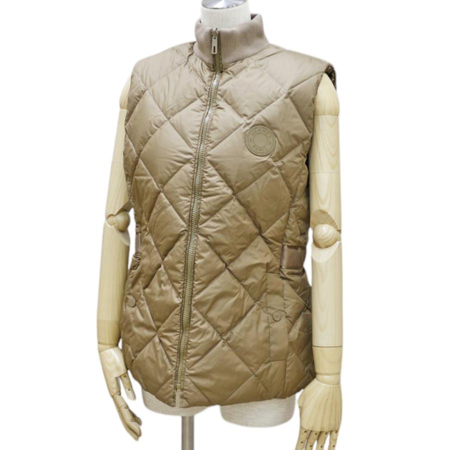 エルメス　カーキ キルティングダウンベスト 中古・古着通販】HERMES (エルメス) レザー切替ダウンベスト カーキ
