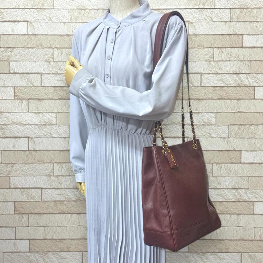 CHANEL シャネル トリプルココ トートバッグ キャビアスキン ブラウン