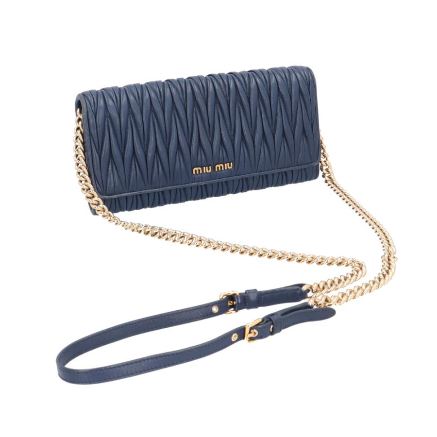 ミュウ マテラッセ ショルダーバッグ レザー ネイビー レディース Miu
