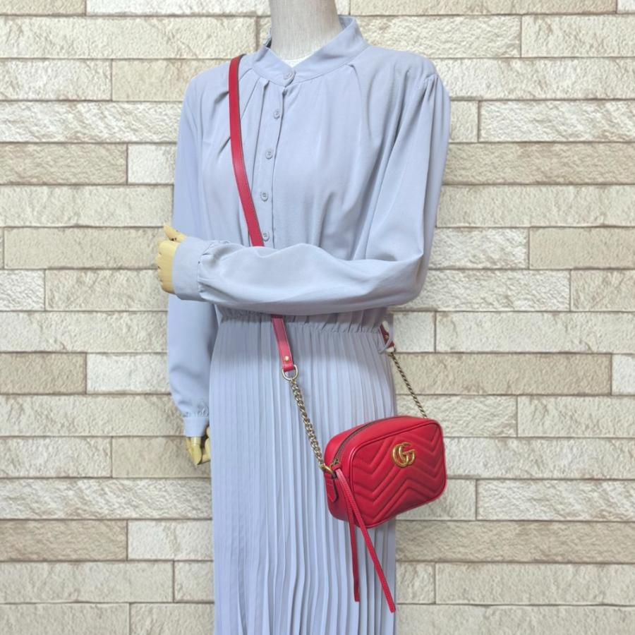 グッチ GGマーモント ショルダーバッグ レザー 448065 レッド レディース GUCCI  中古 GUCCI（グッチ） GGマーモント ショルダーバッグ レザー 448065 レッド