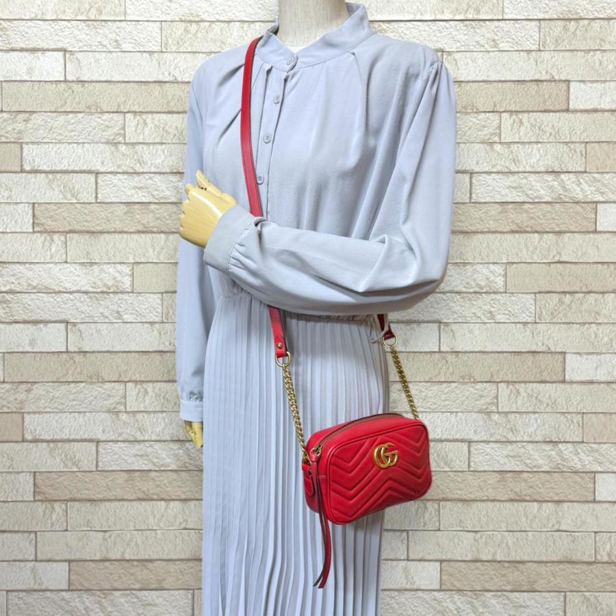 グッチ 448065 ショルダーバッグ レッド  GUCCI GGマーモント マトラッセ GUCCI（グッチ） GGマーモント ショルダーバッグ レザー 448065 レッド