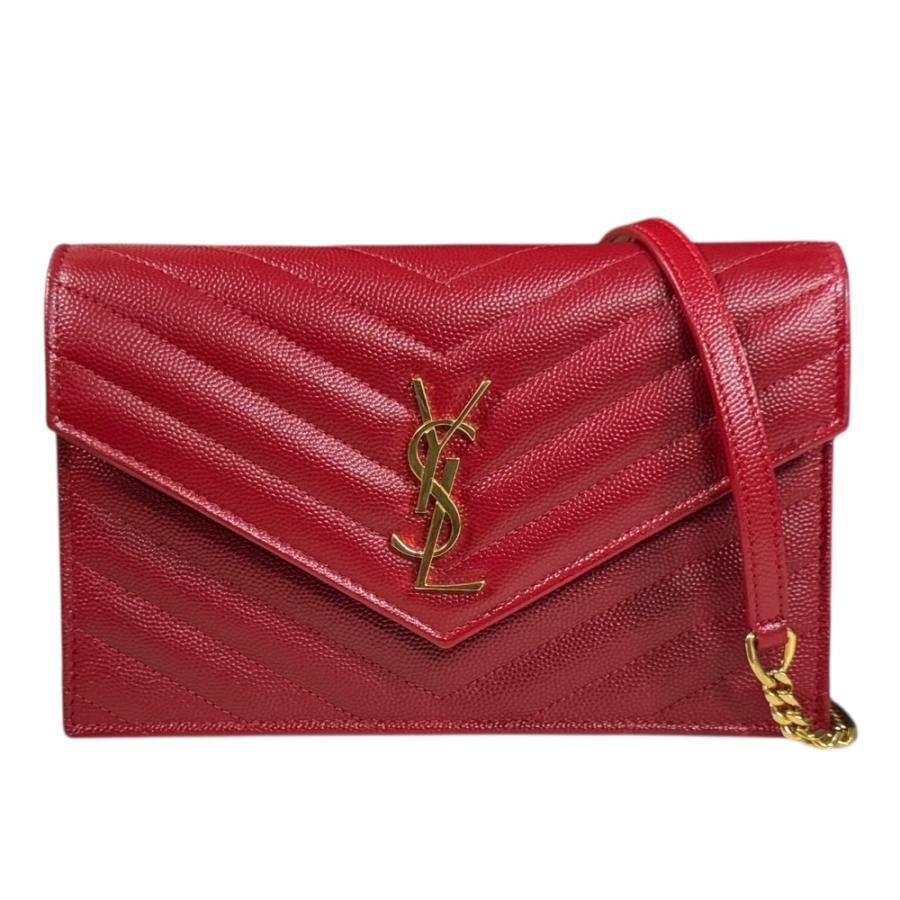 サンローラン エンベロープ ショルダーバッグ レザー 393953 レッド レディース SAINT LAURENT  中古 サンローラン エンベロープ ショルダーバッグ レザー 393953 レッド