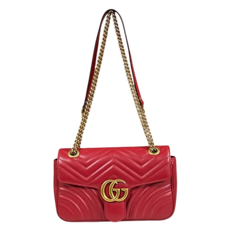 グッチ GGマーモント ショルダーバッグ レザー 443497 レッド レディース GUCCI  中古 R&Kリサイクルキング GUCCI（グッチ） GGマーモント ショルダーバッグ レザー 443497 レッド