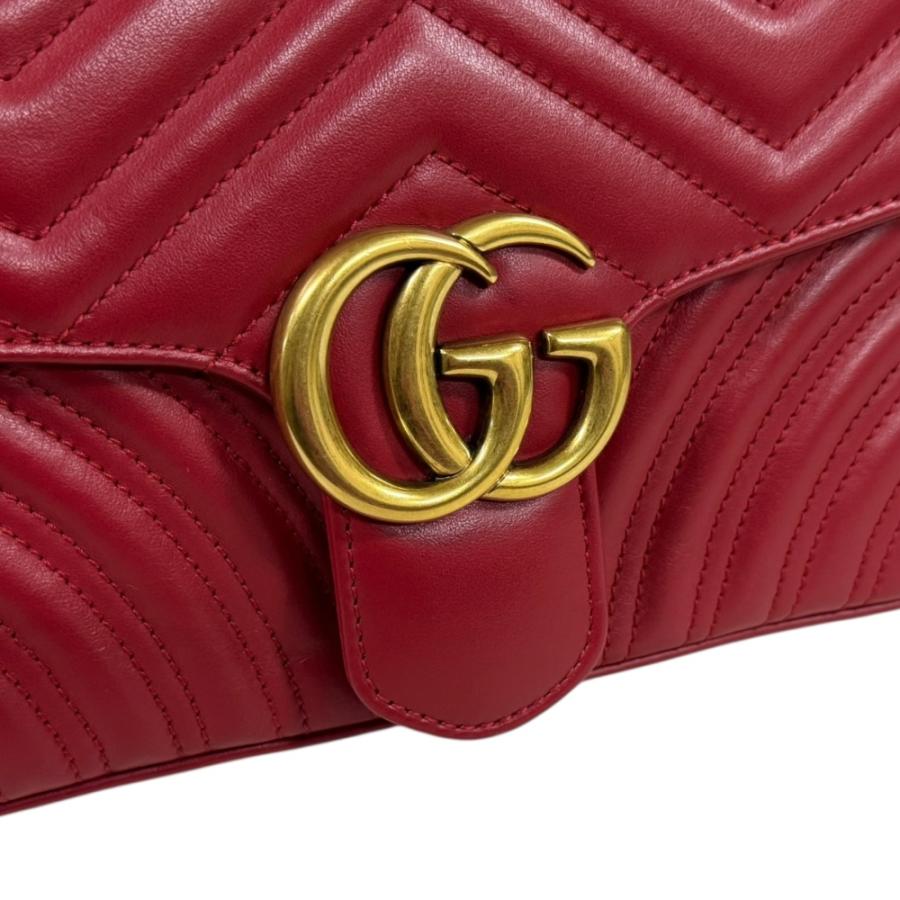 グッチ GGマーモント ショルダーバッグ レザー 443497 レッド レディース GUCCI  中古 GUCCI（グッチ） GGマーモント ショルダーバッグ レザー 443497 レッド