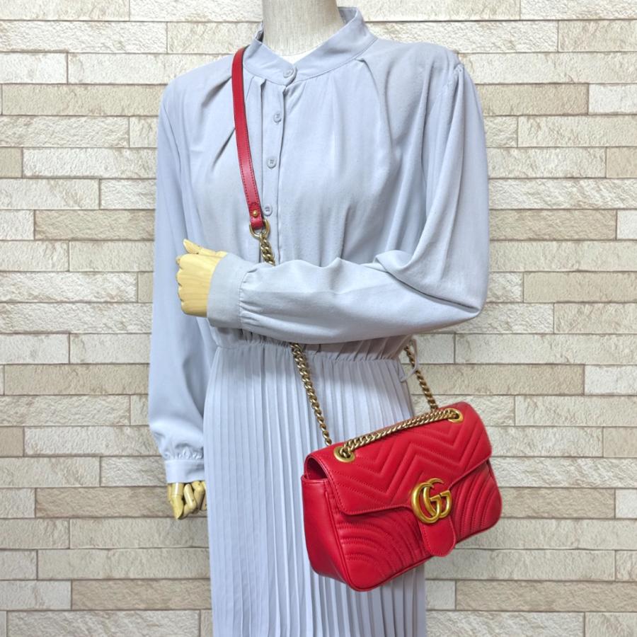 GUCCI（グッチ） GGマーモント ショルダーバッグ レザー 443497 レッド