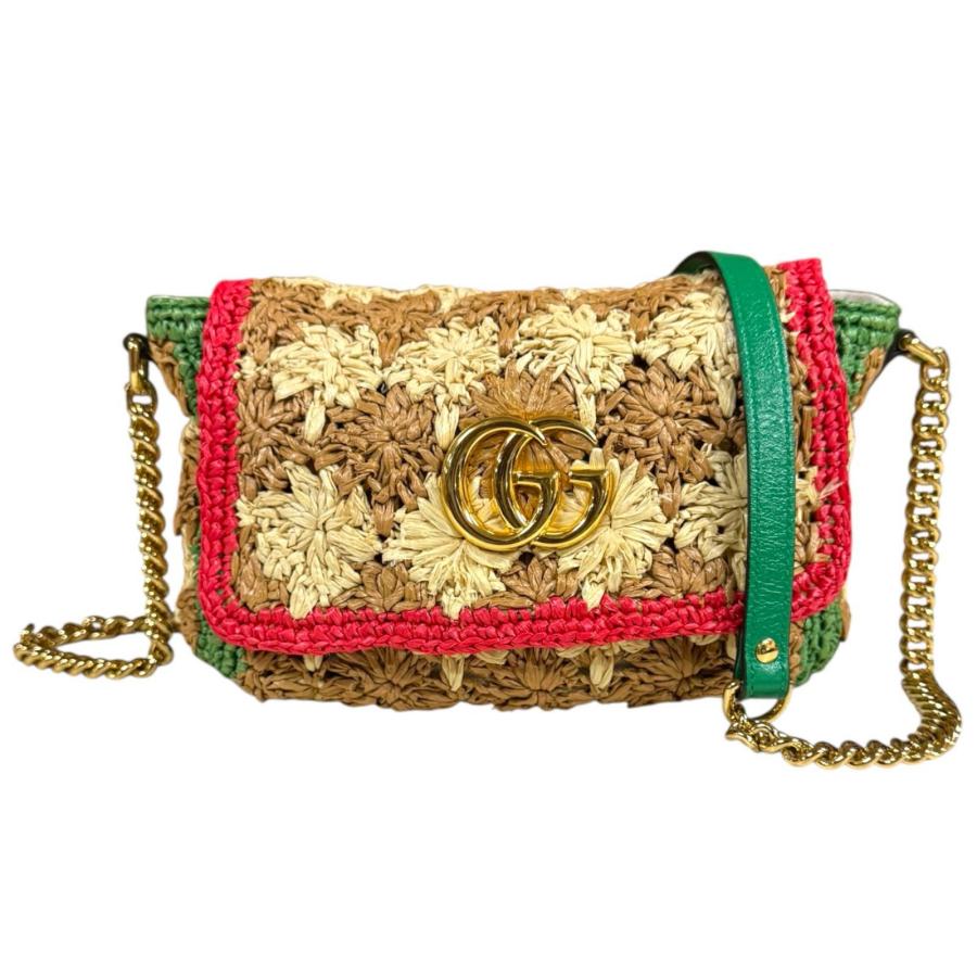 グッチ GGマーモント･ラフィア･チェーンショルダー  574433【Aランク】【中古】 GUCCI（グッチ） ラフィア チェーンショルダー GGマーモント