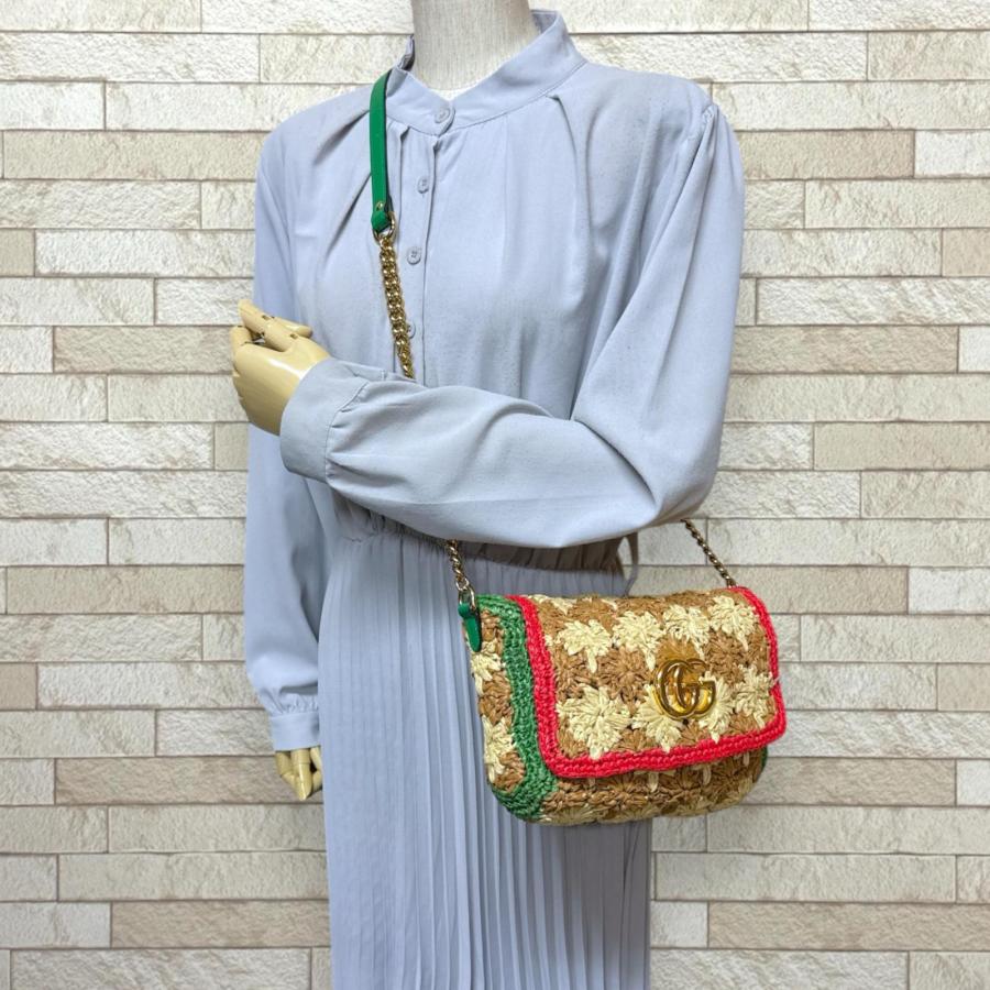 GUCCI（グッチ） ラフィア チェーンショルダー GGマーモント