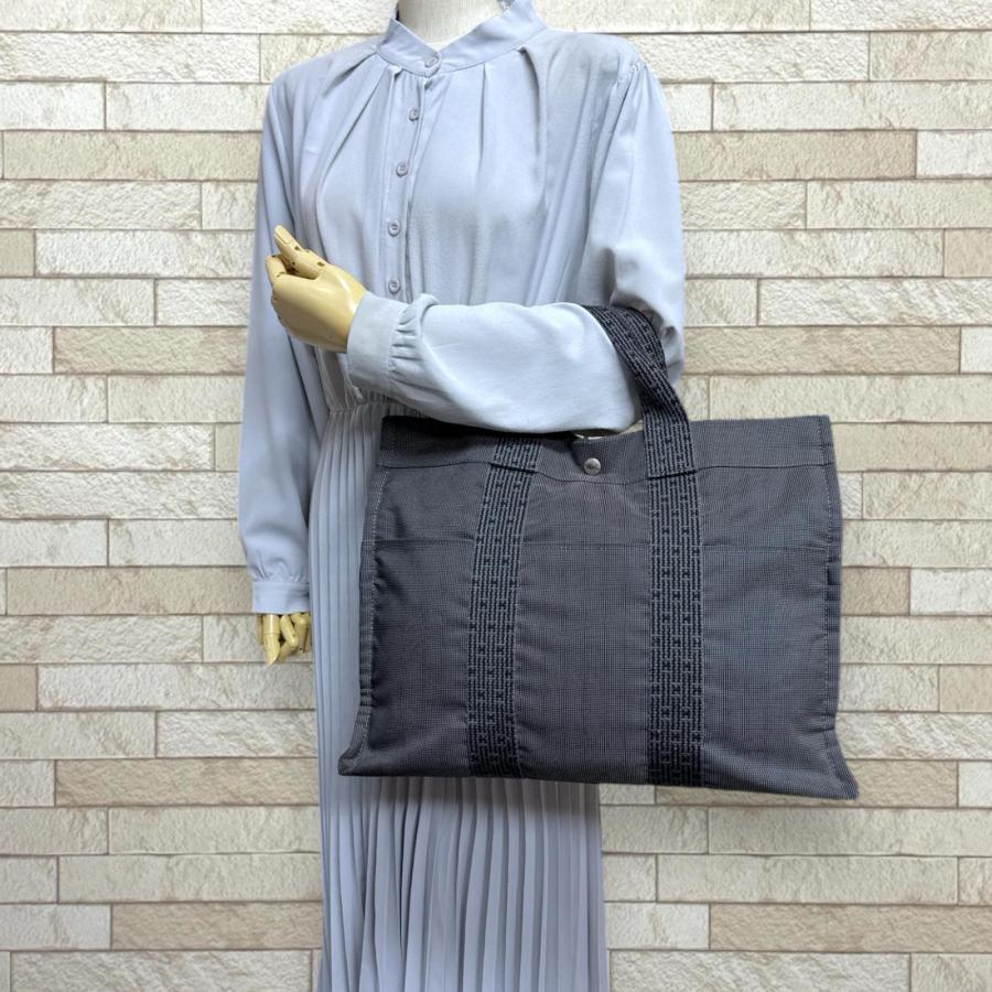 エルメス エールライン トートバッグ ダークグレー【中古・美品】 HERMES（エルメス） トートMM エールライン トートバッグ キャンバス