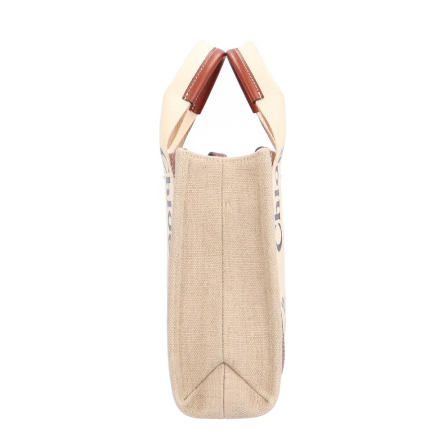 Chloe クロエ ウッディ スモールトート CHC22AS397I26 ショルダーバッグ リネンxカーフ ベージュ ムスクグレー/352108【中古】 Chloe（クロエ） バッグ レディース リネン製Woody スモールトート