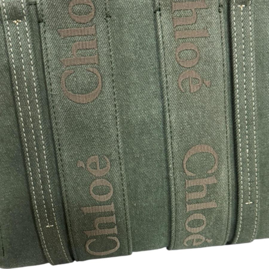 クロエ スモールトートバッグ ウッディ ショルダーバッグ コットン CHC23AS397L 123E8 グリーン レディース Chloe  中古 Chloe（クロエ） スモールトートバッグ ウッディ ショルダーバッグ