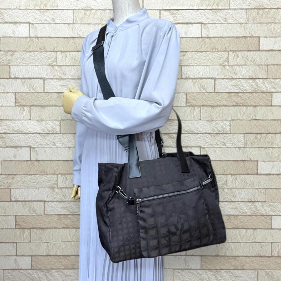 シャネル ニュートラベル トートバッグ ナイロンジャガード A26156 ブラウン レディース CHANEL 中古の画像