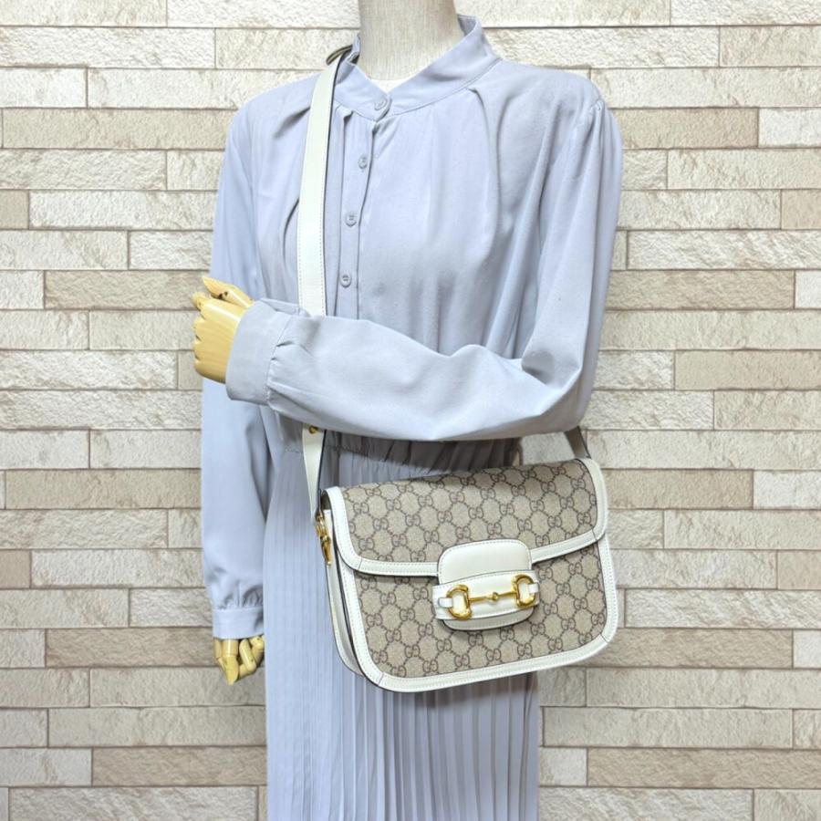 グッチ ミディアム ホースビット1955 ショルダーバッグ GGスプリームキャンバス 602204 ベージュ レディース GUCCI  中古 GUCCI（グッチ） ミディアム ホースビット1955 ショルダーバッグ GG