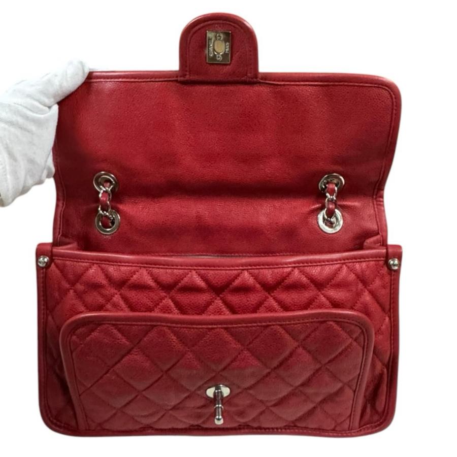 【中古】CHANEL シャネル レザー ハンドバッグ ショルダーバッグ 赤 CHANEL（シャネル） フレンチリビエラ マトラッセ ショルダーバッグ