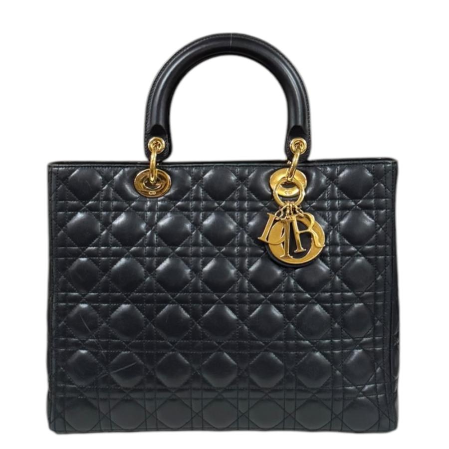 【美品】クリスチャンディオール　レディ　レザー　カナージュ　ハンドバッグ ディオール レディディオール ラージ カナージュ ハンドバッグ レザー