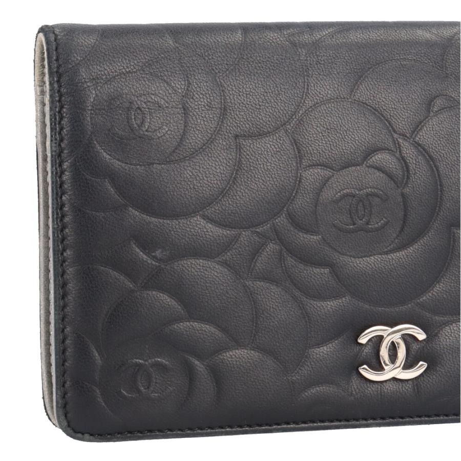 シャネル カメリア ココマーク 二つ折り財布 ラムスキン A36544 レディース CHANEL  中古 シャネル カメリア ココマーク 二つ折り財布 ラムスキン A36544