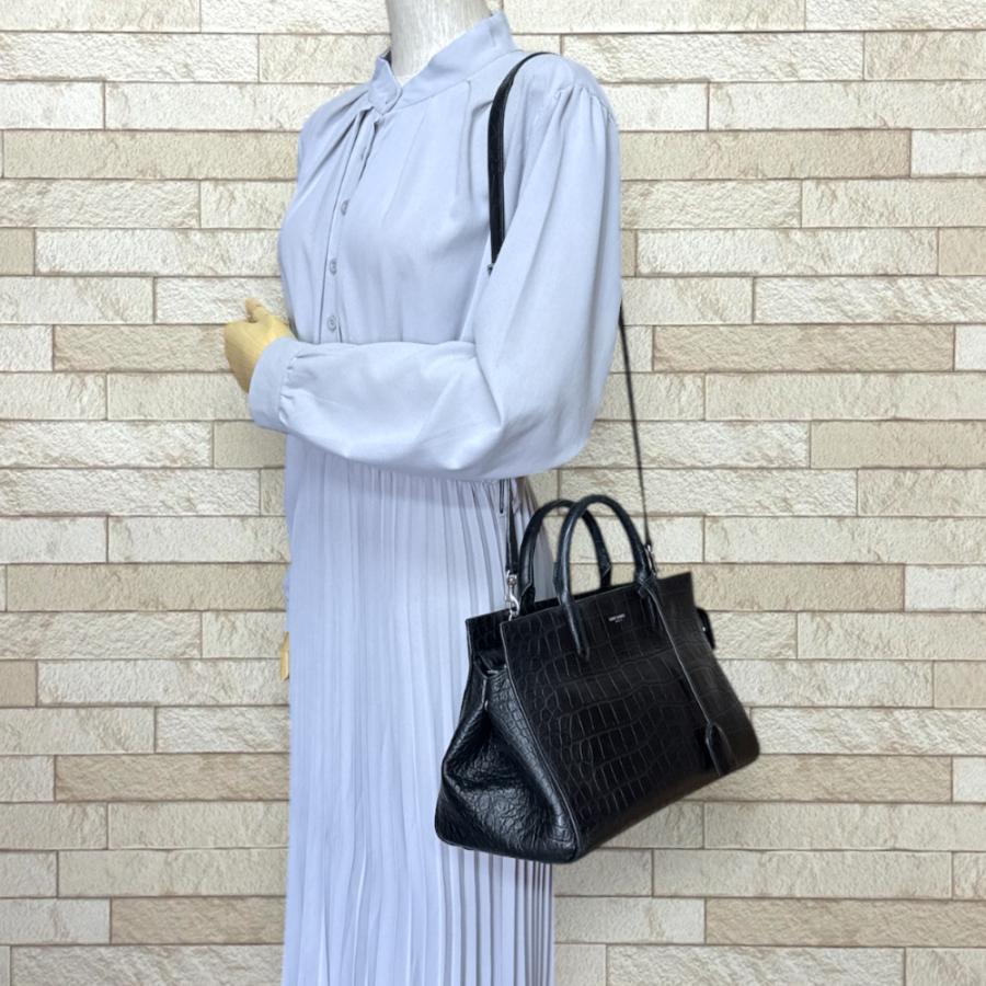 サンローラン クロコ調 カバ・リヴゴーシュ ショルダーバッグ レザー