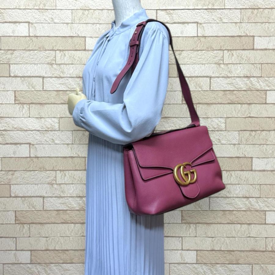 グッチ GGマーモント ショルダーバッグ レザー 401173 ピンク レディース GUCCI  中古 GUCCI（グッチ） GGマーモント ショルダーバッグ レザー 401173 ピンク
