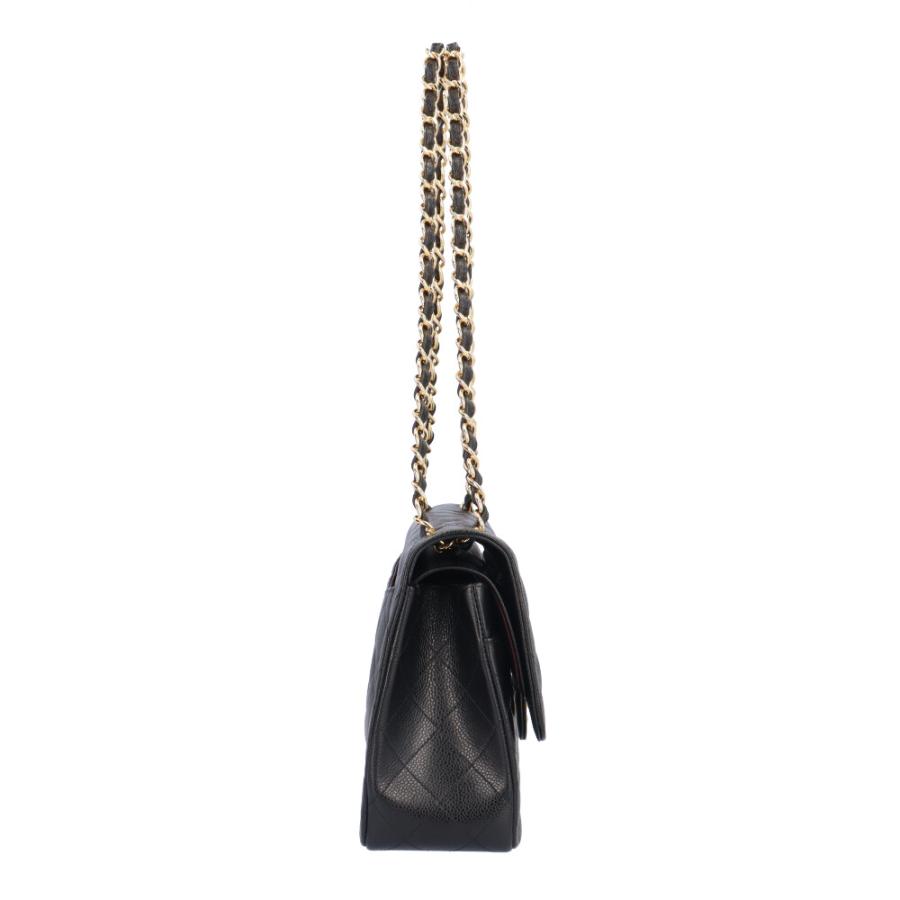 シャネル Wフラップ30 マトラッセ ショルダーバッグ キャビアスキン ブラック レディース CHANEL  中古 CHANEL（シャネル） Wフラップ30 マトラッセ ショルダーバッグ