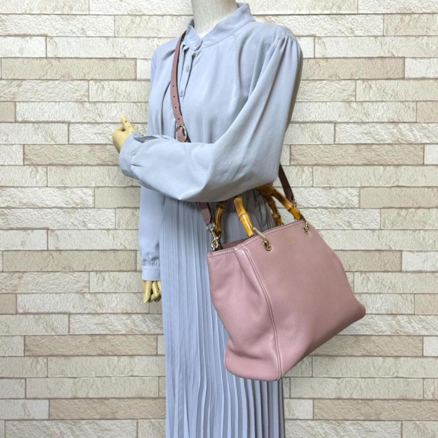 グッチ バンブー ショルダーバッグ レザー 336032 ピンク レディース GUCCI  中古 GUCCI（グッチ） バンブー ショルダーバッグ レザー 336032 ピンク