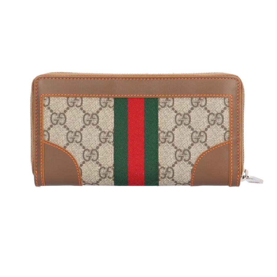 GUCCI グッチ 長財布 GGキャンバス シェリーライン リボン レザー 茶色 GUCCI（グッチ） ジップアラウンドウォレット シェリーライン 長財布