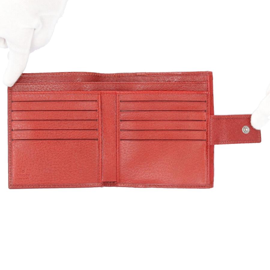 GUCCI 二つ折り財布 GGキャンバス 赤レザー コンパクトウォレット GUCCI（グッチ） Wホック財布 GGキャンバス 二つ折り財布 GGキャンバス
