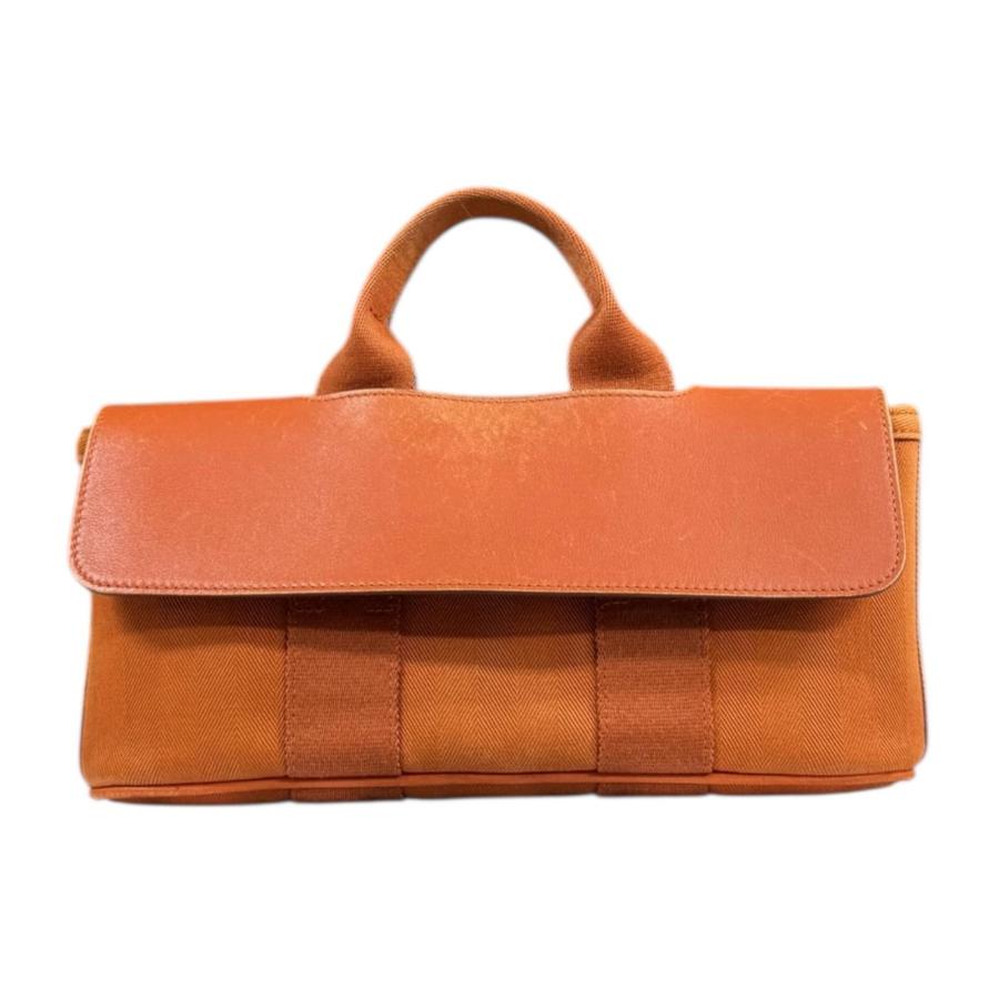 エルメス ヴァルパライソ ロングMM ハンドバッグ オレンジ トワルシェブロン レザー レディース HERMES 【中古】 HERMES（エルメス） ヴァルパライソロングPM ハンドバッグ トワル