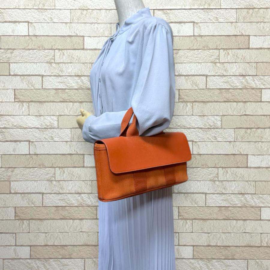エルメス ヴァルパライソ ロングMM ハンドバッグ オレンジ トワルシェブロン レザー レディース HERMES 【中古】 HERMES（エルメス） ヴァルパライソロングPM ハンドバッグ トワル