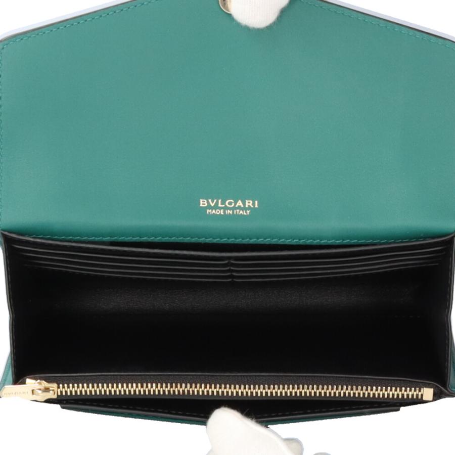 ブルガリ 長財布 セルペンティ フォーエバー レザー 黒 エメラルドグリーン BVLGARI（ブルガリ） フォーエバー ラージウォレット セルペンティ 長