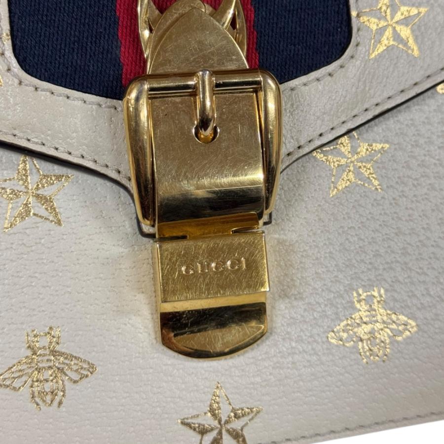 グッチ ビー＆スター　ミニ シルヴィ ショルダーバッグ レザー 470270 ホワイト レディース GUCCI  中古 GUCCI（グッチ） ビー＆スター ミニ シルヴィ ショルダーバッグ レザー