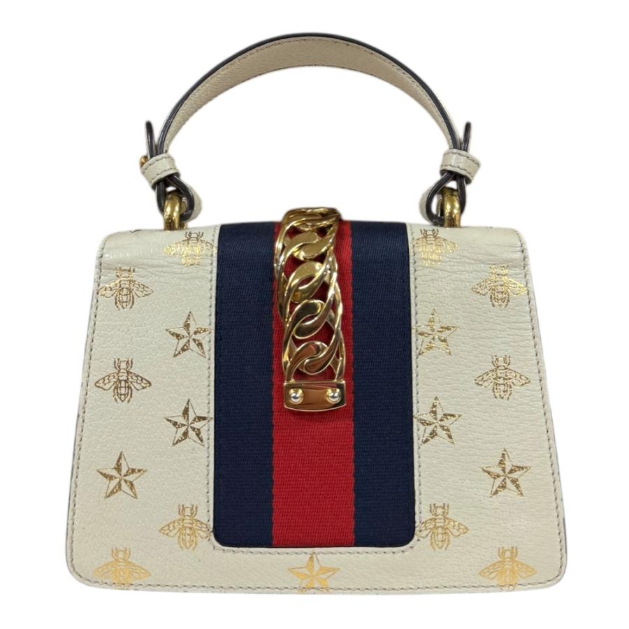 グッチ ビー＆スター　ミニ シルヴィ ショルダーバッグ レザー 470270 ホワイト レディース GUCCI  中古 R&Kリサイクルキング GUCCI（グッチ） ビー＆スター ミニ シルヴィ ショルダーバッグ レザー