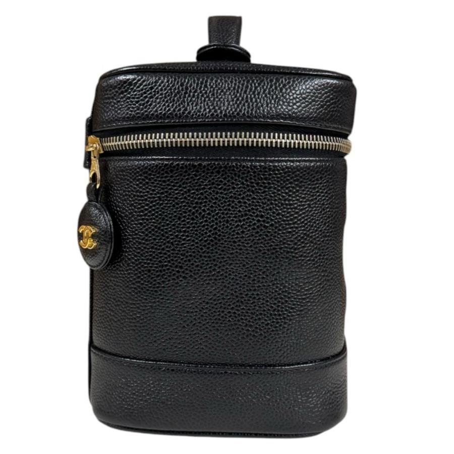 シャネル 縦型バニティ ココマーク ハンドバッグ キャビアスキン A01998 ブラック レディース CHANEL 中古の画像