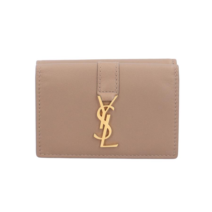 サンローラン 三つ折り財布 グレージュ レザー ゴールドロゴ コンパクトリペア品 サンローラン 三つ折り財布 レザー 602974 レディース SAINT LAURENT