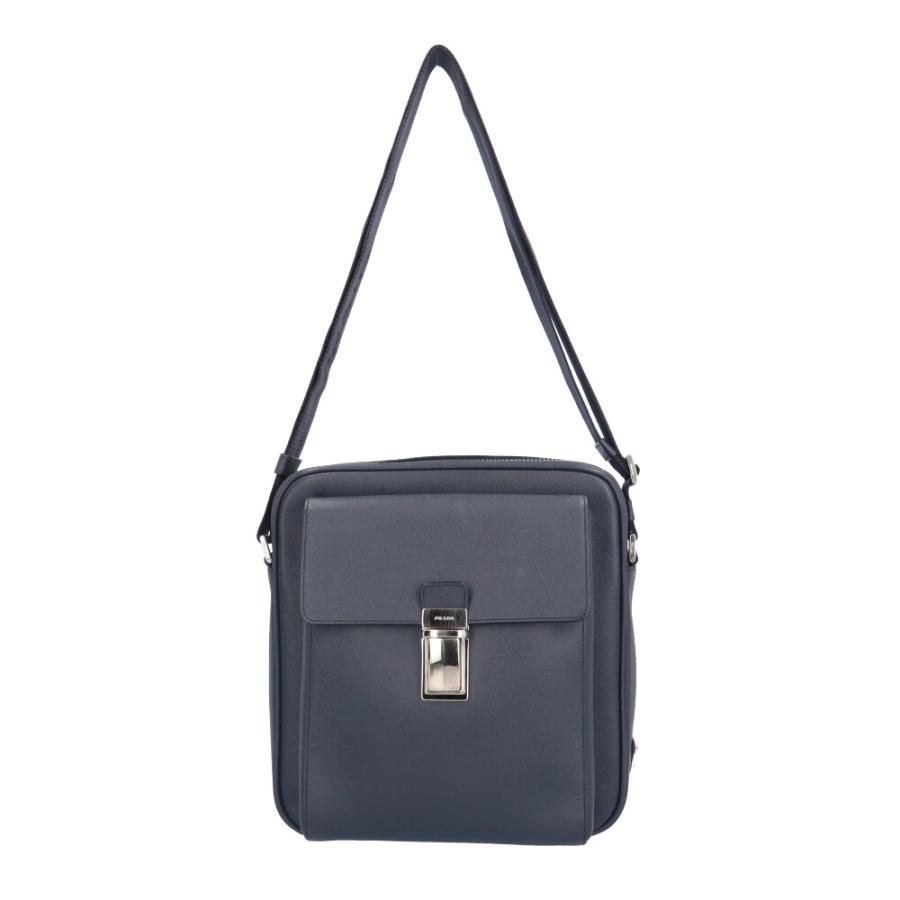 PRADA ネイビー レザー ショルダーバッグ