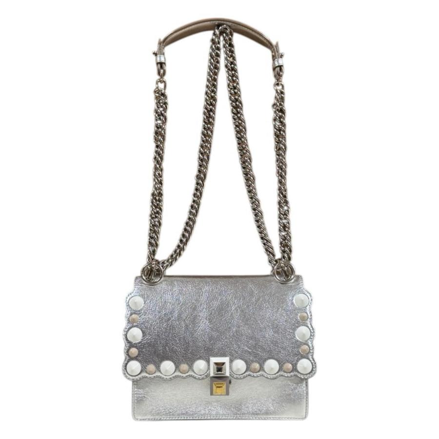 フェンディ キャナイ ミニ ショルダーバッグ レザー 8M0381 シルバー レディース FENDI  中古 FENDI（フェンディ） キャナイ ミニ ショルダーバッグ レザー 8M0381