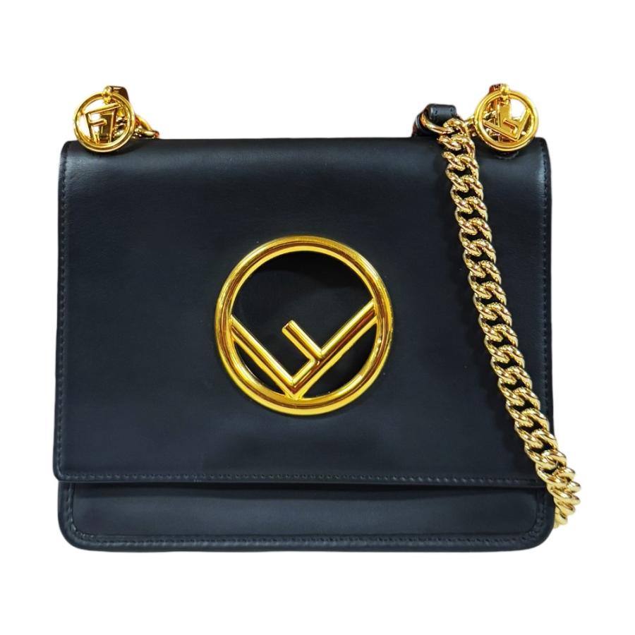 フェンディ ミニ キャナイ エフ ショルダーバッグ レザー 8BT286 ブラック レディース FENDI  中古 FENDI（フェンディ） ミニ キャナイ エフ ショルダーバッグ レザー