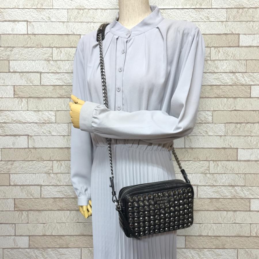 PRADA プラダ クリスタルスタッズ ショルダーバッグ レザー 1BH103  