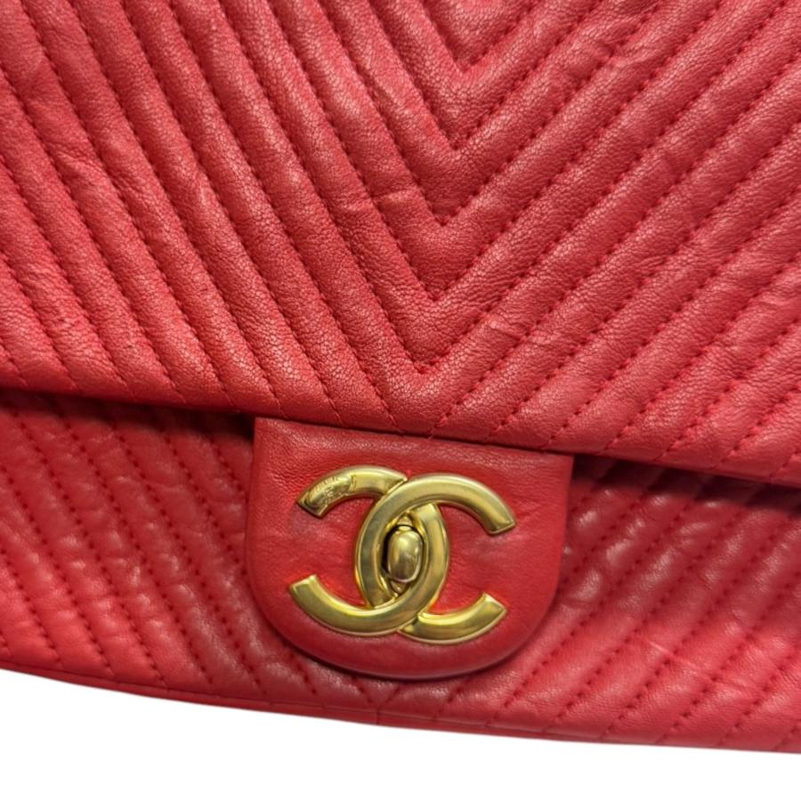 シャネル Vステッチ ショルダーバッグ レザー レッド レディース CHANEL  中古 CHANEL シャネル Vステッチ ショルダーバッグ レザー レッド