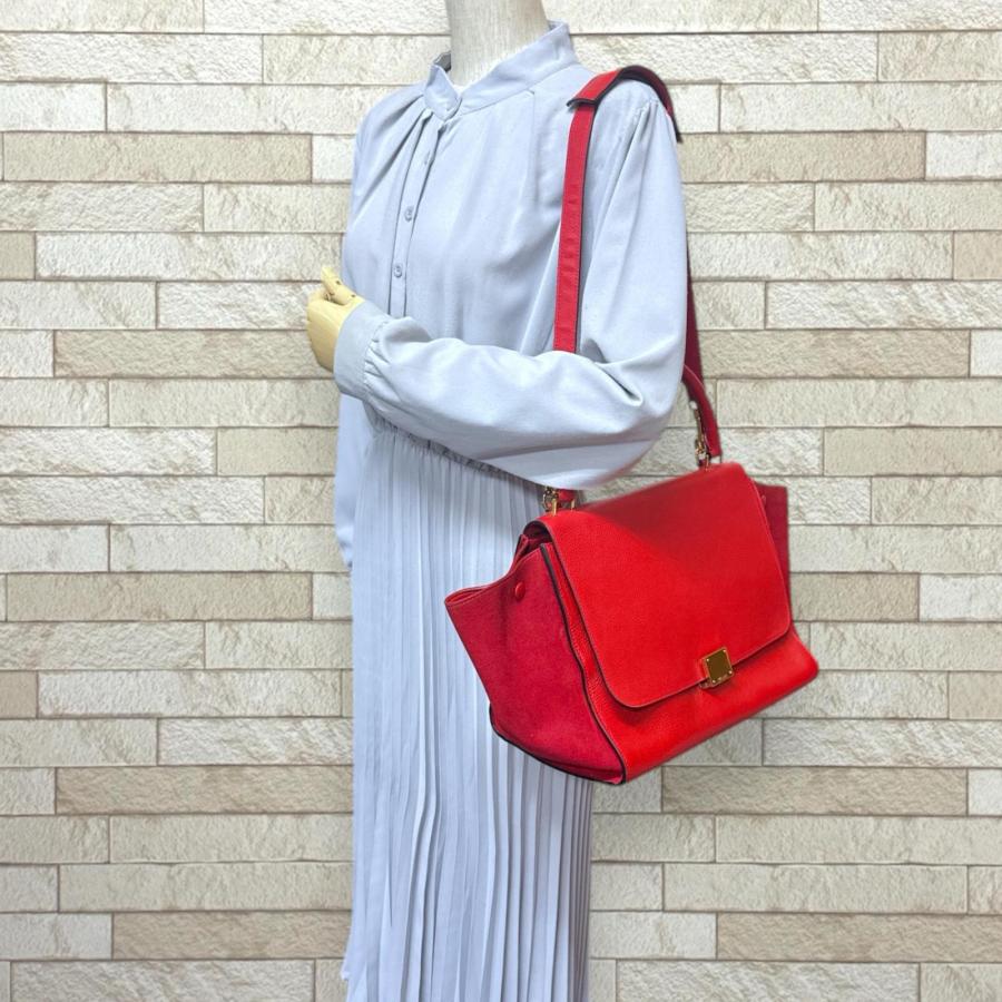 CELINE セリーヌ トラペーズ ショルダーバッグ レザー レッド