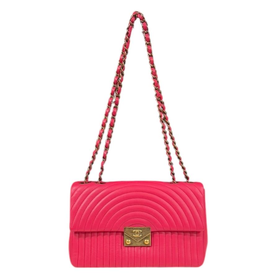 シャネル デザインステッチ ショルダーバッグ ラムスキン ピンク レディース CHANEL  中古 R&Kリサイクルキング CHANEL（シャネル） デザインステッチ ショルダーバッグ ラムスキン