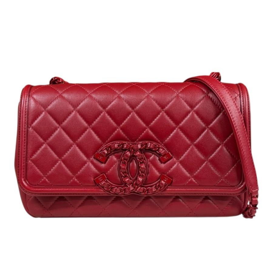 シャネル CCフィリグリー マトラッセ ショルダーバッグ レザー レッド レディース CHANEL  中古 CHANEL（シャネル） CCフィリグリー マトラッセ ショルダーバッグ