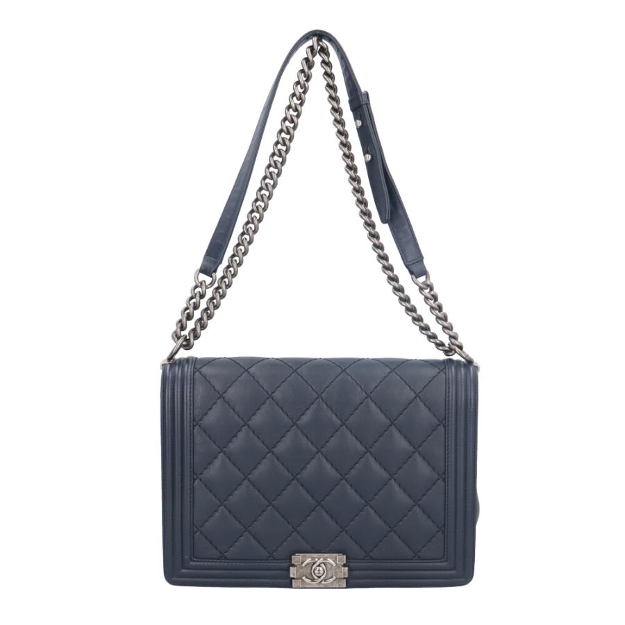 CHANEL シャネル ボーイシャネル ショルダーバッグ レザー ネイビー 