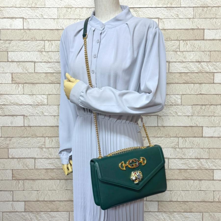 グッチ ラジャ ショルダーバッグ レザー 537241 グリーン レディース GUCCI  中古 GUCCI（グッチ） ラジャ ショルダーバッグ レザー 537241 グリーン